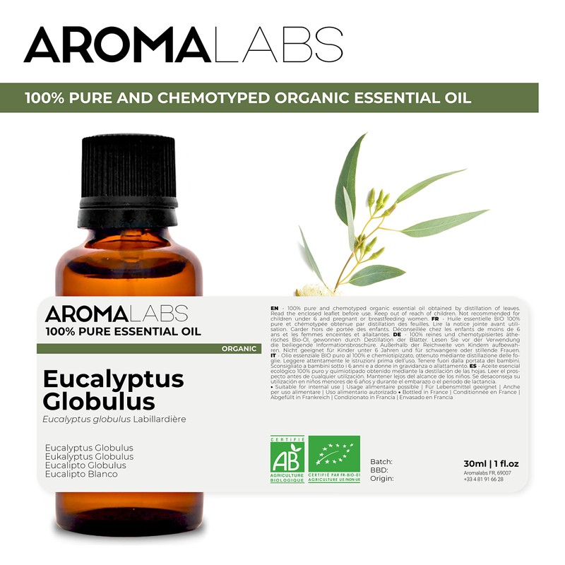 Organic Eucalyptus Globulus Essential Oil (30ml) - 100% Pure, Ecocert