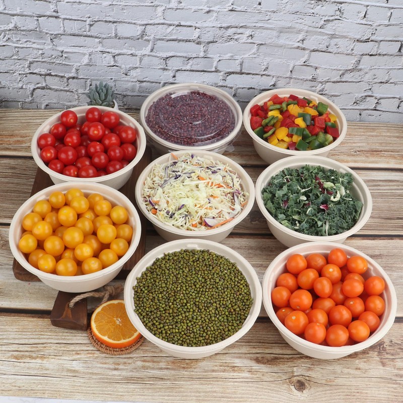 JAYEEY 37 oz Disposable salad bowls with lids, Sugarcane Fiber