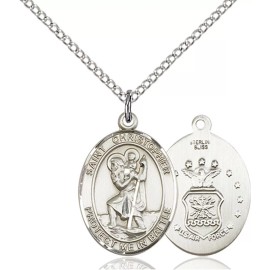 Bliss Sterling Silver Saint Christopher Air Force Medal Pendant Necklace 18" Chain