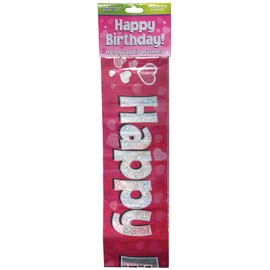 OakTree 624320" Happy Birthday Foil Holographic Banner, Pink, 9 ft