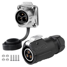 CNLINKO LP20 Reverse Mount 3-Pin Waterproof Circular Electrical Connector, IP68 Female Plug Male Socket for Automotive Machinery and Outdoor Use Quick Connect Aviation Connector (Plastic Plug)