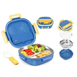 PEDECO Small Stainless Steel Bento Box for Toddlers (Ages 0-2) – 3-Compartment Lunch Set with Portable Cutlery – Leak-Proof, Dishwasher Safe & BPA-Free – Blue