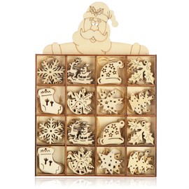 com-four® Christmas Tree Decoration, 48-Piece Wooden Pendant Set, Christmas Tree Decoration for Decorating the Christmas Tree