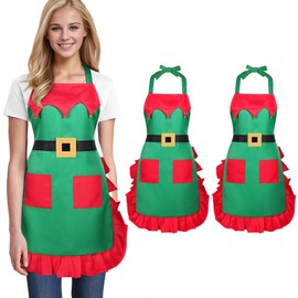 WERFORU Women Christmas Kitchen Apron with 2 Pockets Ladies Adjustable Cooking Apron