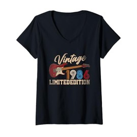 Womens 40 Years Old Gifts Vintage 1986 40th Birthday Guitar Lover V-Neck T-Shirt