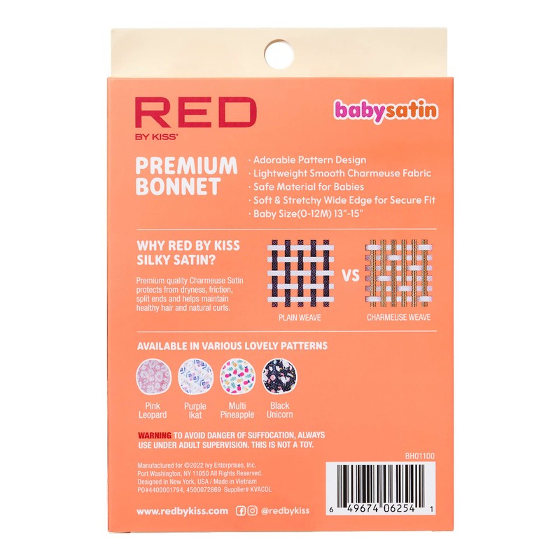Red by Kiss Baby Satin Bonnet Sleep Caps Hair Wraps