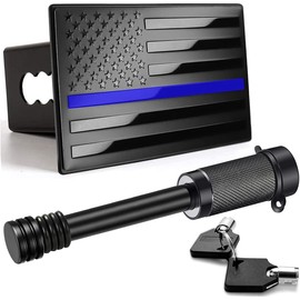 American Flag Metal Trailer Hitch Cover for 2 inch Receivers（with 5/8-Inch Pin Diameter Trailer Hitch Lock ） (Blue)