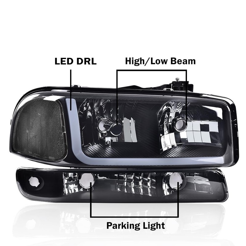 PIT66 LED DRL BAR Headlights Assembly, Compatible with 1999-2006 GMC