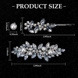 12 Pieces Rhinestone Hair Clips, Crystal Leaf Bobby Pins with 10 Mini Pearl Hair Clips Hair Barrettes for Brides Bridesmaids Flower Girls