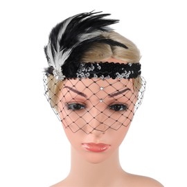 Women Flapper Headband Roaring 20s Accessories Fascinators for Women Hair Accessory Great Gatsby Headpiece C76-Black White