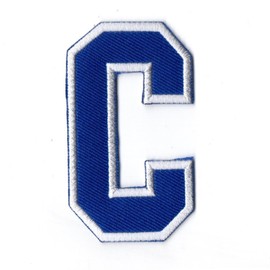 Generic C Letter Captain Tall 3 Inch Text Blue with White Edge Color Iron on Patch Embroidered for Clothing Shirt Jacket Jeans Backpack Cap P54