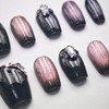 farfarflame Handmade Nail Tip, Short, False Nails, Diamond, Glossy, Cute,