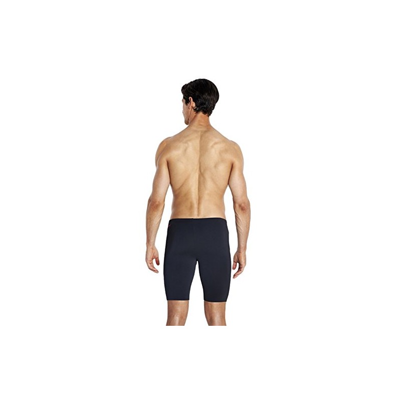 Speedo Mens Fit Monogram Black/Red Swim Trunks 30", Black -