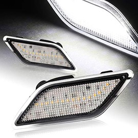 Q1-TECH, Smoke Lens White LED Front Side Marker Lamp Housings, Compatible With 2012-2014 Mercedes W204 C-Class C180 C200 C250 C300 C350, Replace OEM Sidemarkers Turn Signal (Clear Lens)