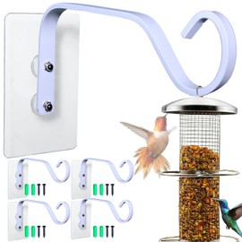 KasaRacks 4-Pack Window Bird Feeder Hook, Strong Hanger with Traceless Adhesive & Screws, Window Mounted Load-Bearing Hook for Bird Feeders, Wind Chimes, Plants (White)