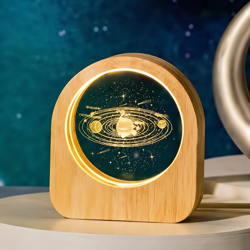 LED Galaxy Crystal Ball with Wooden Base for Home Decor