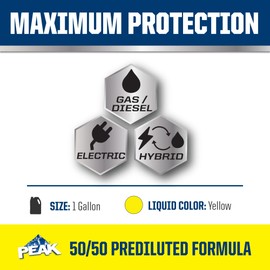 PEAK All Vehicles 50/50 Prediluted Antifreeze and Coolant for All Engine Cooling Systems, Long-Lasting Yellow Engine Coolant/Antifreeze for Year-Round Engine Protection, 1 Gal.