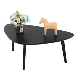 Wood Coffee Table Small Oval Coffee Tables Mid Century Modern Chic for Small Spaces Living Room Rustic Boho Accent,Natural Wooden Texture,Triangle Tabletop,Oak Leg,Easy Assembly,Black 38.5"