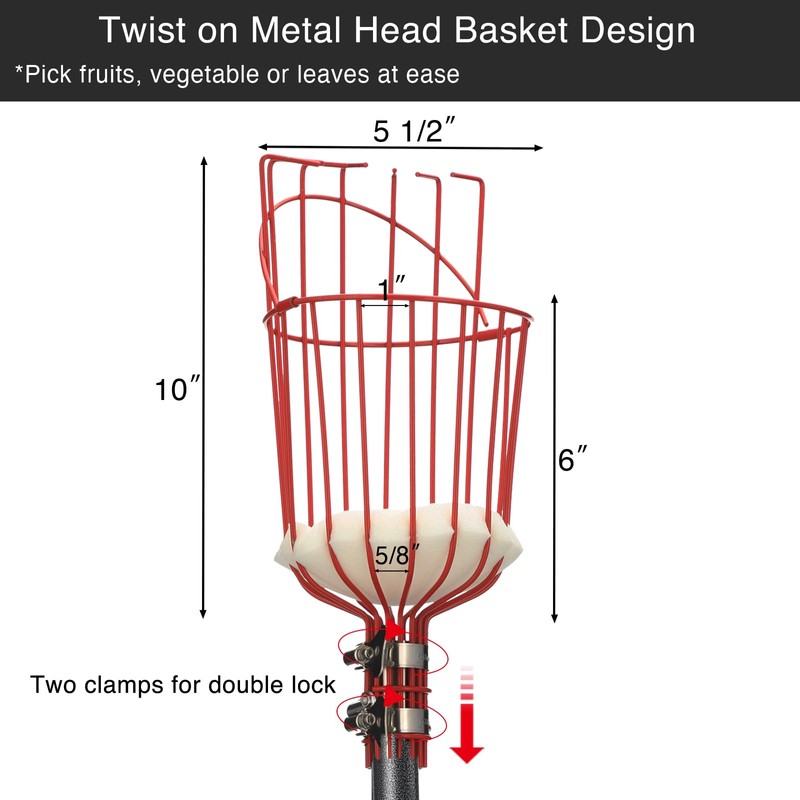 Fruit Picker Pole Tool with Basket Telescoping, Adjustable Apple Picker