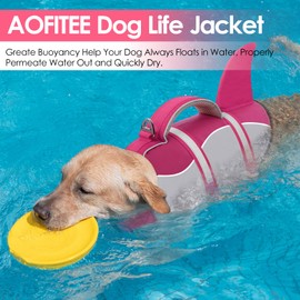 AOFITEE Dog Life Jacket, Dog Life Vest for Swimming, Shark Dogs Swimming Vest with Rescue Handle and Reflective Stripe, Ripstop Pet Float Coat Swimsuit Lifesaver Small Medium Large Dogs Pink M