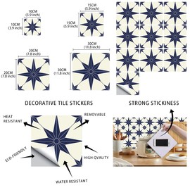 25 PCS Moroccan Style Tile Sticker, 4x4 Inch(10x10cm) Traditional DIY Murals, Tile Waterproof Oil Proof Removable Decals for Bathroom & Kitchen Backsplash (DS-02) (DS-01-B)