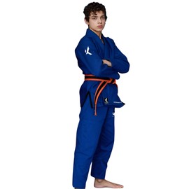 KOMBAT USA Youth Little Master GI, IBJJF Approved BJJ Gi for Kids, Ultra-Light Preshrunk Brazilian Jiu Jitsu Uniform (Blue, K2)