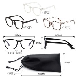 Pack of 3 Blue Light Glasses, 3 Pieces Glasses Bag, Children's Blue Light Glasses for Girls, Anti-Glare Glasses, Blue Blocker Glasses, Computer Screen Glasses with Anti-Glare
