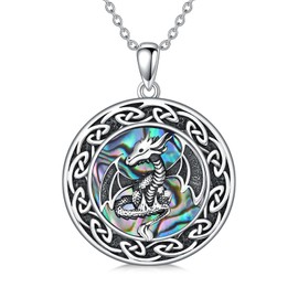 YYB Dragon Necklace S925 Sterling Silver Oxidized Abalone Dragon Pendant for Women Abalone Shell Dragon Jewelry for Women Mom Men Anniversary Mothers Day Birthday Gifts,18+2 Inch