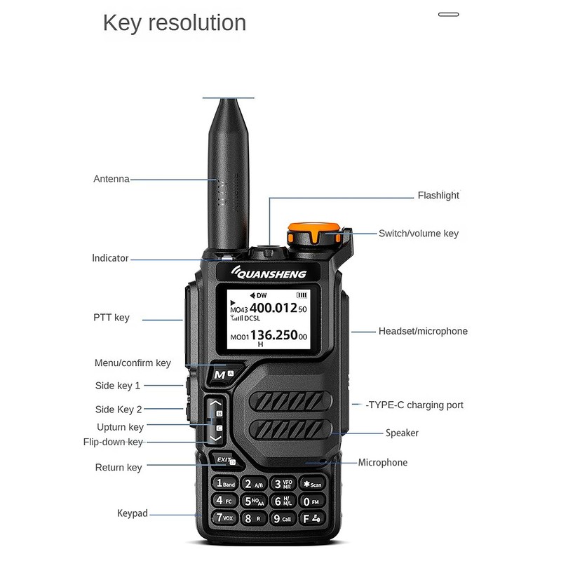 QUANSHENG UVK5 AM/FM/DTMF walkie Talkie 200 Channel Type-C Charging Three