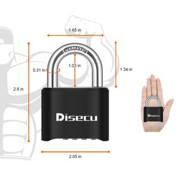 1 Pack disecu Heavy Duty 4 Digit Combination Lock, Outdoor Waterproof Padlock for School Gym Locker, Storage Unit, Fence, Gate, Toolbox (Black)