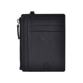 SKYLE Women's Leather Card Holder (Black), Zippered Card Case Wallet, Push up Quick Access with Keychain Hanger