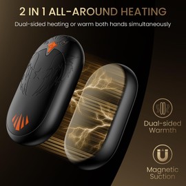 Magnetic Hand Warmers Rechargeable 2 Pack, Electric Hand Warmers with 24Hrs Long Heating, 2 in 1 Portable Handwarmers Cordless USB Pocket Hands Heater Outdoor Warm Gift for Hunting, Golf, Camping, Ski