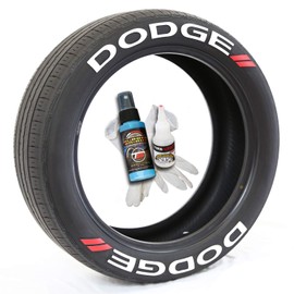 Tire Stickers Dodge // Tire Lettering Kit - Genuine USA Made DIY Permanent Tire Lettering with Glue & 2oz Touch-Up Cleaner / 19-21 Inch Wheels / 1.25 Inches/White / 4 Pack