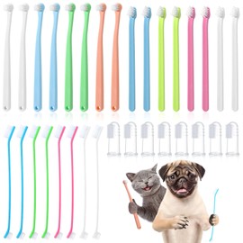 Guiqulai 32 Piece Pet Dog Toothbrush Set, Double Head, Finger Rubber, Round Single Head, Inclined Brush Head