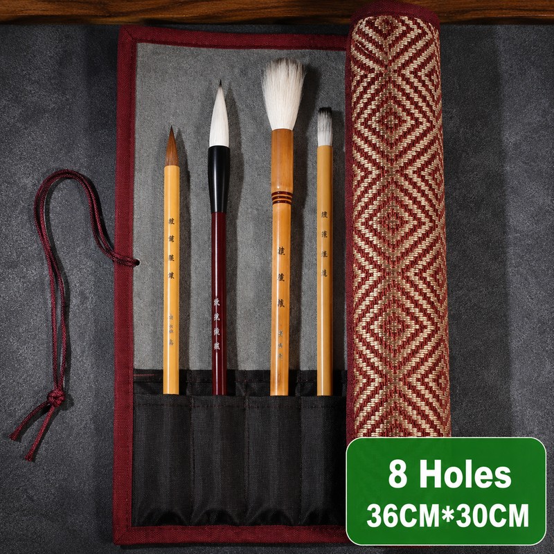 Bamboo Roll Up Brush Holder, 7/8/9 Slot Calligraphy Pen Case,