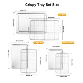 Air Fryer Basket for Oven, 3 Set Oven Air Fryer Basket and Tray Set with 90 PCS Parchment Papers, THORSES Thickened NonStick Stainless Steel Air Fryer Pan and Crisper Tray-Extra Large & Large & Medium