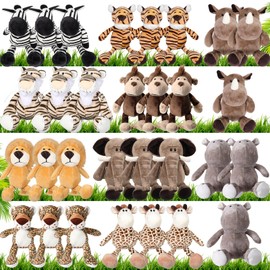 Foilswirl 30 Pcs Safari Forest Stuffed Animals Plush Jungle Themed Animals Toy Elephant Giraffe Lion Tiger Monkey Rhinoceros Zebra Tiger for Operation Christmas Party Gift Decoration(10 Styles)