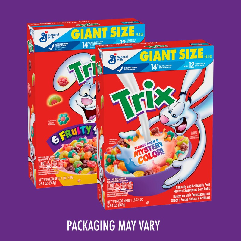 Trix Fruity Breakfast Cereal, 6 Fruity Shapes, Whole Grain, Giant