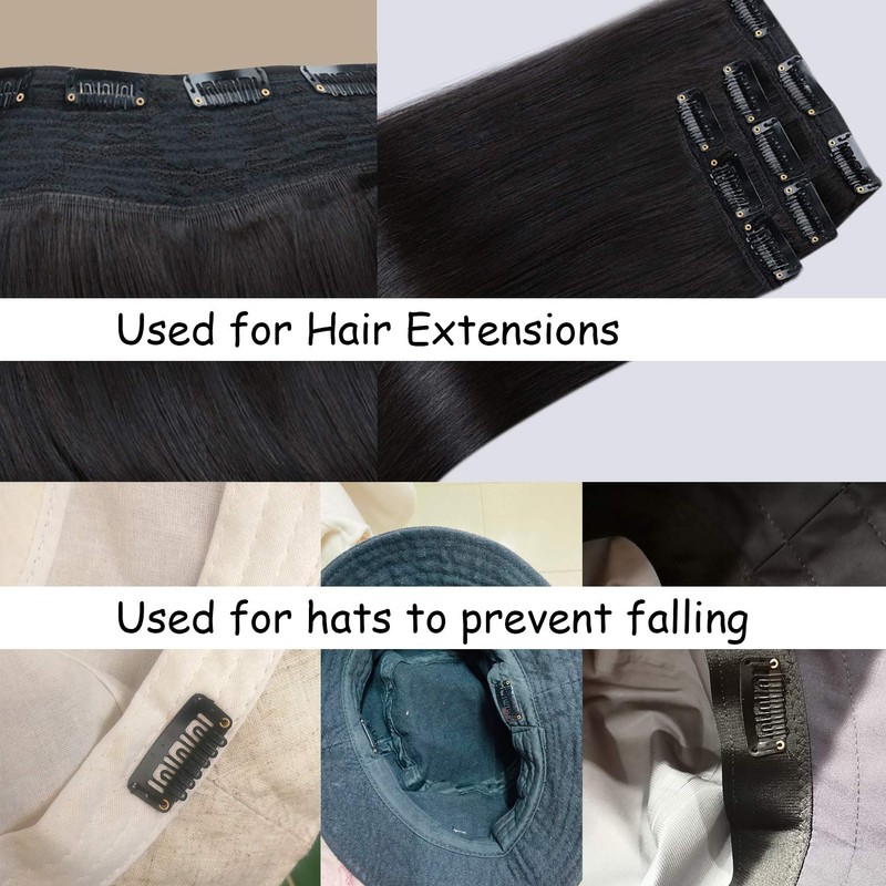 Honbay 50PCS 6-Teeth Black U-Shape Snap Clips for Hair Extensions