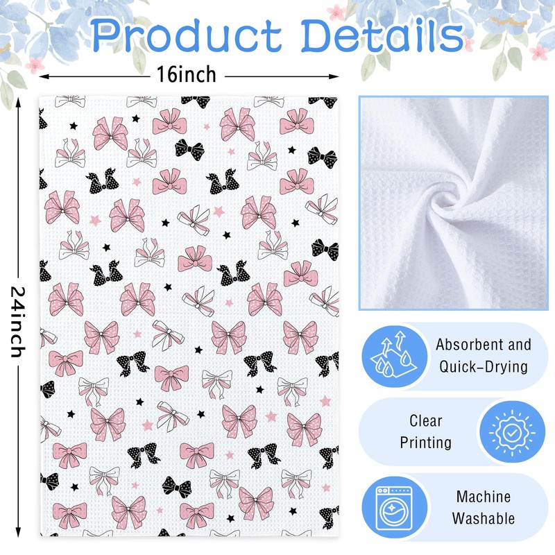 Coquette Pink Bow Tea Towel Gift for Girls, Preppy Pink
