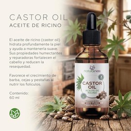 Aceite de Ricino 100% Puro y Orgánico 60 ml | Castor Oil Prensado en Frío, Sin Hexanos | Crecimiento de Cabello, Pestañas y Cejas | Engrosa Barba | Hi