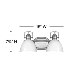 Hinkley Rowan Collection Two Light Bathroom Vanity Fixture with Polished White Metal Shade, Chrome