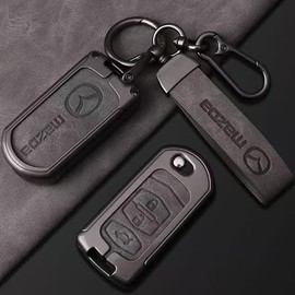 DAYULI Key Fob Cover for Mazda CX-9 2016-2023, Full Protection Key Fob Case Leather Fob Shell Case Smart Remote Key Protector Car Accessories,E-1