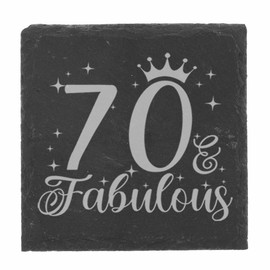 70th Birthday Gift for Women 70 & Fabulous Engraved Slate Coaster Present for 70 Year Old Etched Natural Slate Placemat (Square Coaster)