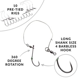 FLADEN Fishing - 10pk 360 Degree Long Shank Hook Carp Rigs (Pre-tied Size 4) Quality Fishing Rigs Designed Specifically For Carp Fishing [40-13554]