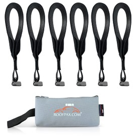 RoofPax 6 Rooftop Cargo Tie Down Hook Straps for Strapping Down Any Car Top Luggage. Waterproof, Attaches to Car Door Frame, Patent Registered, Extended Warranty