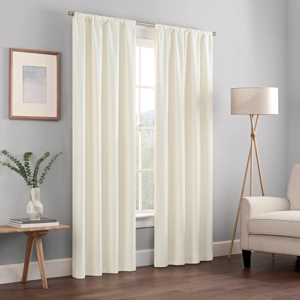 ECLIPSE Kendall Modern Blackout Thermal Rod Pocket Window Curtain for Bedroom or Living Room (1 Panel), 42 X 63, Ivory