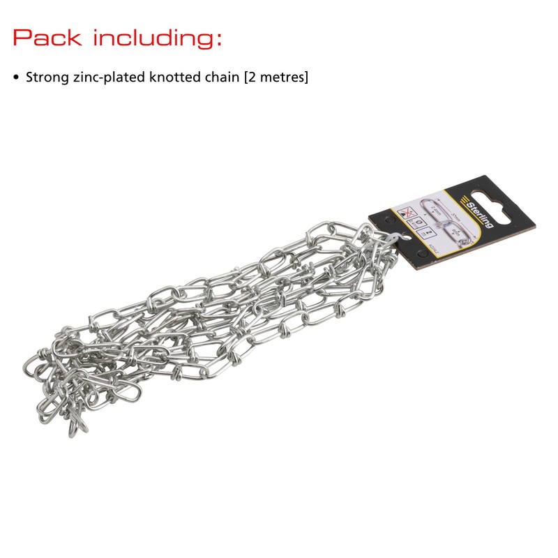 Sterling KZ24L2 Knotted Chain, Bright Zinc, 2.4mm x 2m