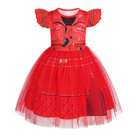 AmzBarley Descendants Costume Kids Girls The Rise of Red Dress Children Short Sleeve Hearts Dress up Holiday Performance Role Playing Clothes Red 5 6 Years 120