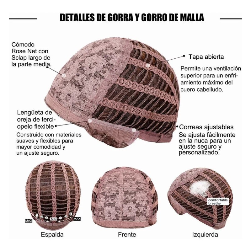 Jorla Peluca Corta Rosa Natural Con Cequillo Short Bob Wig